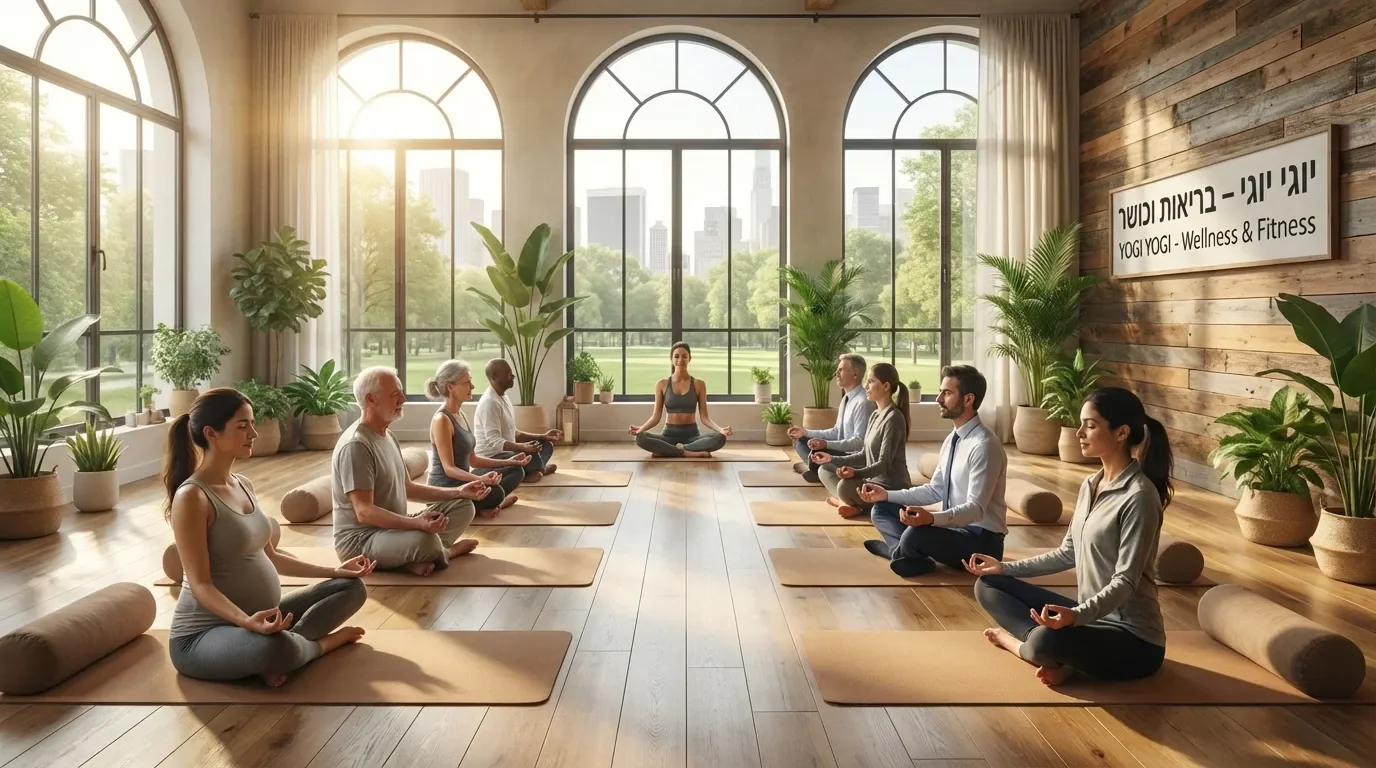 סטודיו יוגה שליו עם אור טבעי